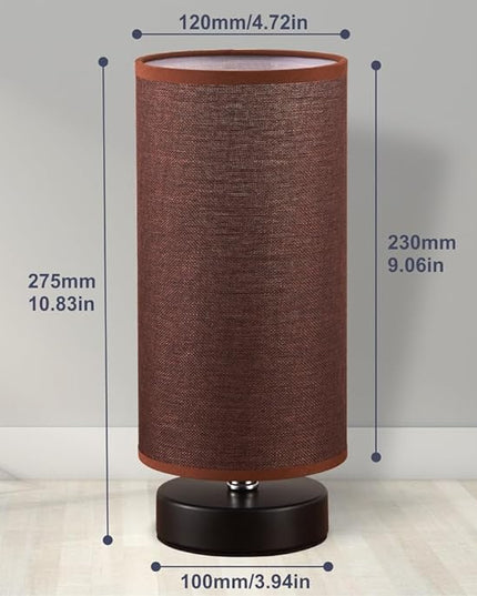 Table Lamp, Bedside Nightstand Lamp, Simple Desk Lamp, Cylinder Table Lamp for Bedroom Living Room Office Study, Brown Shade and Black Base - LeafyLoom