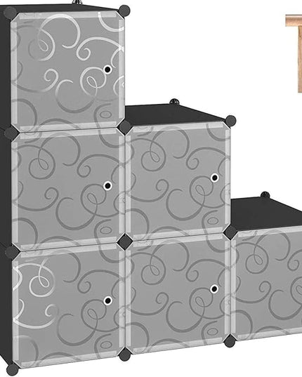 C&AHOME Cube Storage Organizer with Doors, 6-Cube Shelves, Closet Cabinet, DIY Plastic Modular Bookshelf Ideal for Bedroom, Living Room, 36.6”L x 12.4”W x 36.6”H Black SHS3006B-DOOR - LeafyLoom