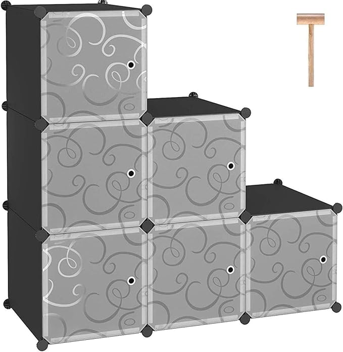 C&AHOME Cube Storage Organizer with Doors, 6-Cube Shelves, Closet Cabinet, DIY Plastic Modular Bookshelf Ideal for Bedroom, Living Room, 36.6”L x 12.4”W x 36.6”H Black SHS3006B-DOOR - LeafyLoom