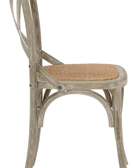 Modway Gear Rustic Modern Farmhouse Elm Wood Rattan Four Dining Chairs in Gray - LeafyLoom