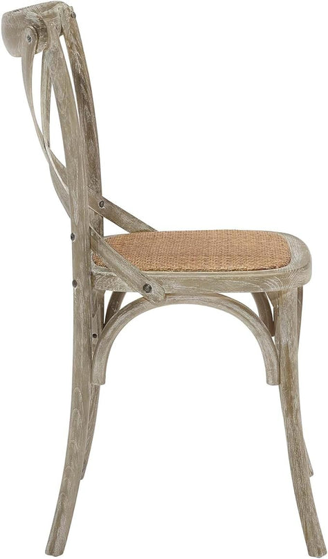 Modway Gear Rustic Modern Farmhouse Elm Wood Rattan Four Dining Chairs in Gray - LeafyLoom