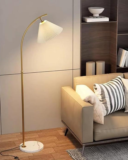 Arched Floor lamp White Fabric Curved Minimalist Floor Lamp with Pleated Shade Boho Floor Lamps for Living Room and bedroom Modern Luxury gold Corner Standing Floor lamp - LeafyLoom