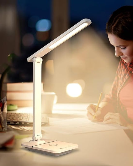 Cordless LED Desk Lamp for Home Office, 6000mAh Rechargeable Battery Operated Table Lamps,Eye-Caring Reading Lamp for Students, 3 Lighting Modes & Brightness Dimmer Light for Kids Study - LeafyLoom