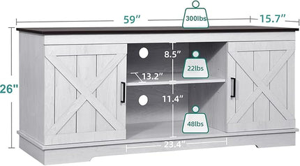 YITAHOME TV Stand for 65 Inch TV, Farmhouse Entertainment Center with Double Barn Doors and Storage Cabinets, Rustic TV Cabinet Media Console Table for Living Room, 59 Inch, Grey White/Espresso - LeafyLoom