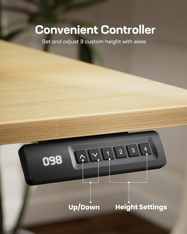 Marsail Electric Standing Desk Adjustable Height, 55 * 24 Inch Sit Stand up Desk for Home Office Furniture Computer Desk with 3 Memory Presets, Headphone Hook, Light Maple - LeafyLoom