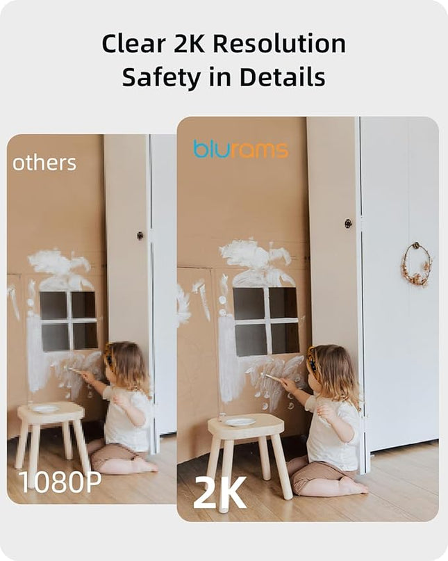blurams Security Camera 2K, Baby Monitor Dog Camera 360-degree for Home Security (White + 64GB TF Card) Blurams