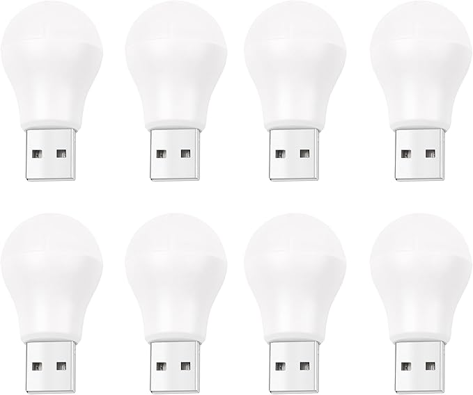 USB Plug Lamp, Mini Bulb Shape Night Light, Flexible LED Ambient Light, Emergency Lighting, Compact, Eye Protection Reading Light Small Round Light (8 Pack,Warm White) - LeafyLoom