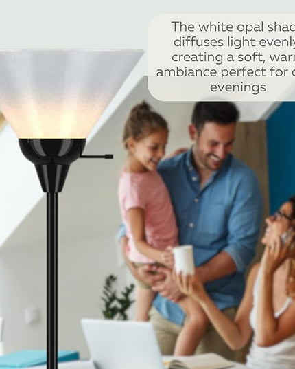 LIGHTACCENTS Black Floor Lamp with Opal White Cone Shade – Standing Lamp, Torch Floor Lamps for Living Room, Floor Lamp for Bedroom, Corner Floor Lamp Modern Floor Lamp Corner Lamp (Black Finish) - LeafyLoom
