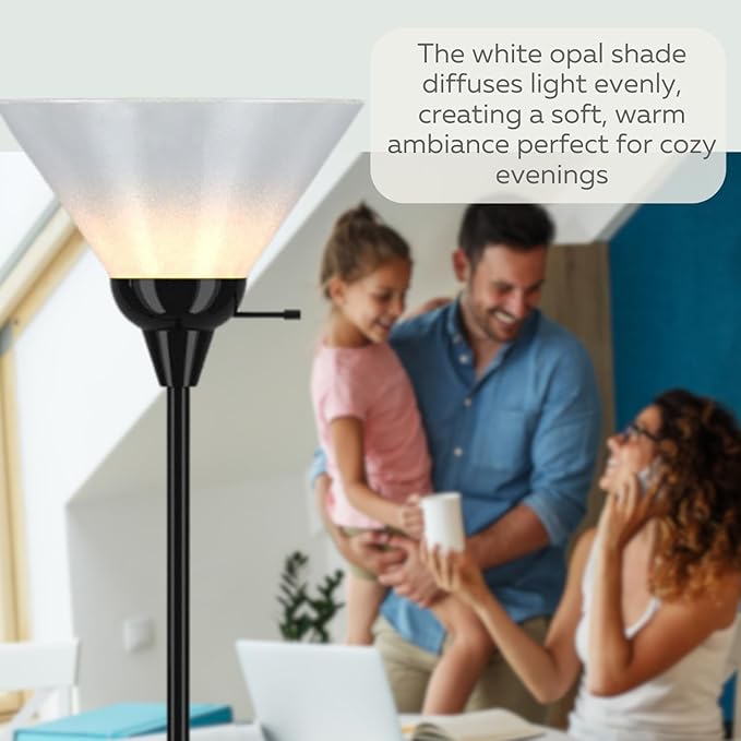 LIGHTACCENTS Black Floor Lamp with Opal White Cone Shade – Standing Lamp, Torch Floor Lamps for Living Room, Floor Lamp for Bedroom, Corner Floor Lamp Modern Floor Lamp Corner Lamp (Black Finish) - LeafyLoom