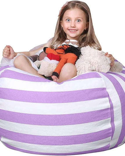 Wekapo Stuffed Animal Storage Bean Bag Chair Cover for Kids | Stuffable Zipper Beanbag for Organizing Children Plush Toys Large Premium Cotton Canvas - LeafyLoom