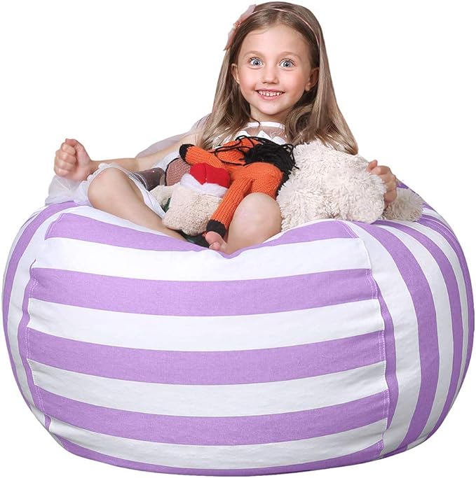 Wekapo Stuffed Animal Storage Bean Bag Chair Cover for Kids | Stuffable Zipper Beanbag for Organizing Children Plush Toys Large Premium Cotton Canvas - LeafyLoom