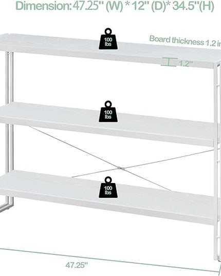 HCHQHS Bookshelf, 3-Tier Industrial Bookcase, White Open Book Shelf, Freestanding Horizontal Bookshelves with Metal Frame - LeafyLoom