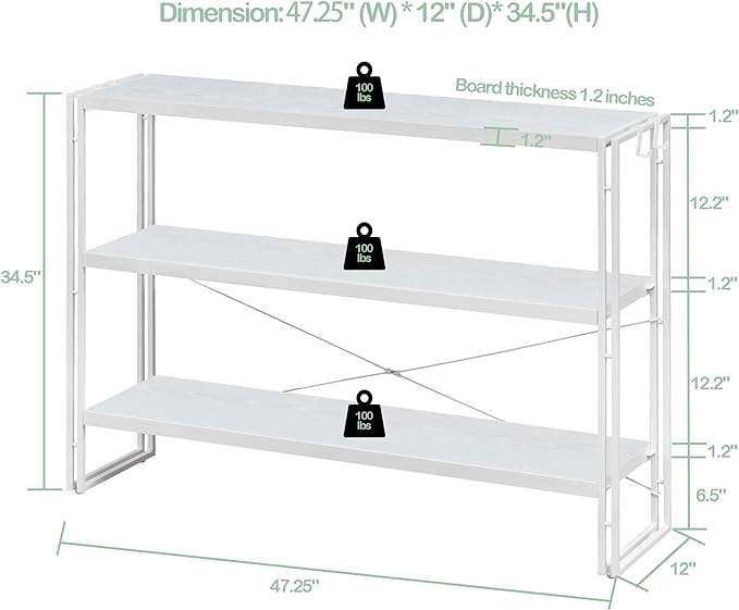 HCHQHS Bookshelf, 3-Tier Industrial Bookcase, White Open Book Shelf, Freestanding Horizontal Bookshelves with Metal Frame - LeafyLoom