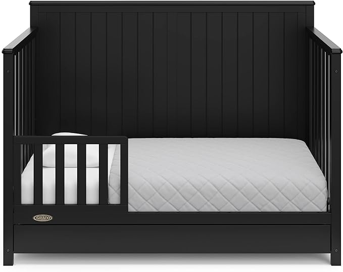 Graco Hadley 5-in-1 Convertible Crib with Drawer (Black) – Combo, Includes Full-Size Nursery Storage, Converts from Baby Crib to Toddler Bed, Daybed - LeafyLoom