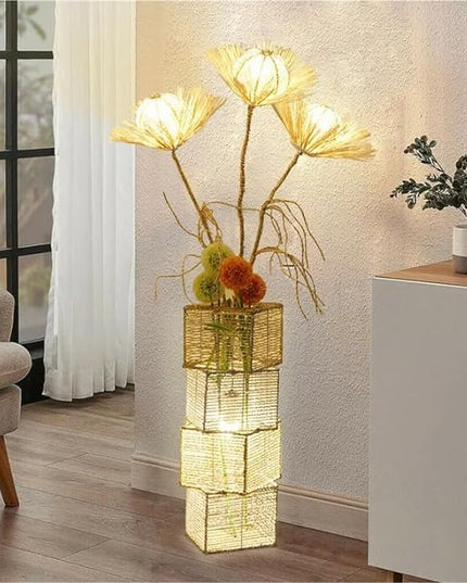Modern Decorative Rattan Floor Lamp: Pastoral Hand-Woven Flower Night Light - Creative Standing Smart Corner Lamp for Reading Living Room Bedroom Tea Room Club Office Sofa Side - LeafyLoom
