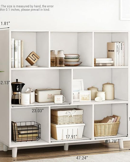 IOTXY Open Cube Low Bookcase - 3-Tier Freestanding Storage Display Cabinet Organizer with Legs for Home Office, 8-Cubes Open Shelf Short Bookshelf, White - LeafyLoom
