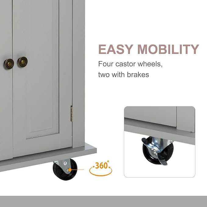 HOMCOM Kitchen Island on Wheels, Rolling Cart with Rubberwood Top, Spice Rack, Towel Rack and Drawers for Dining Room, Grey - LeafyLoom