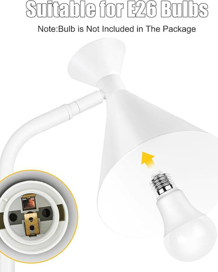 PARTPHONER Floor Lamp for Living Room, Modern Adjustable Metal Heads Standing Lamps, Simple Design White Floor Lamp with Foot Switch for Bedroom, Office, Kids Room, Reading, Working(Bulb Not Included) - LeafyLoom