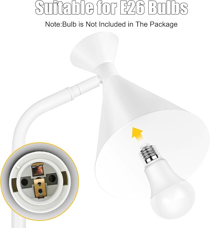 PARTPHONER Floor Lamp for Living Room, Modern Adjustable Metal Heads Standing Lamps, Simple Design White Floor Lamp with Foot Switch for Bedroom, Office, Kids Room, Reading, Working(Bulb Not Included) - LeafyLoom