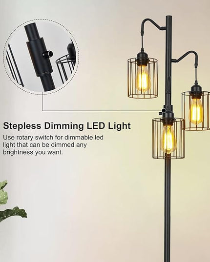Floor lamp, 69 inch 3-Light Dimmable Farmhouse Floor Lamps for Living Room with 3 Free LED Edison Bulbs, Modern Industrial Vintage Corner Tall Tree Standing Floor Lamp for Bedroom Office - LeafyLoom
