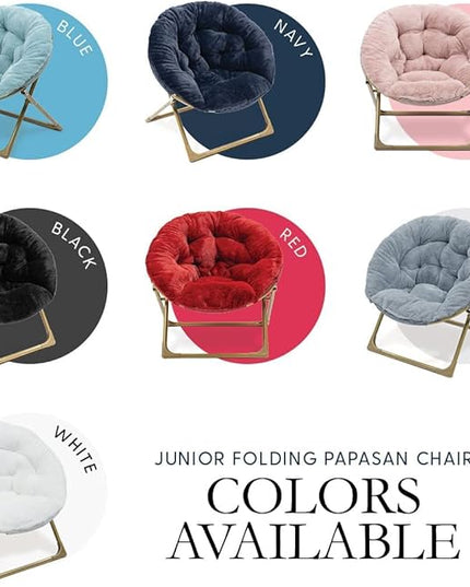Milliard Mini Cozy Chair for Kids, Sensory Faux Fur Folding Saucer Chair for Toddlers, White - LeafyLoom