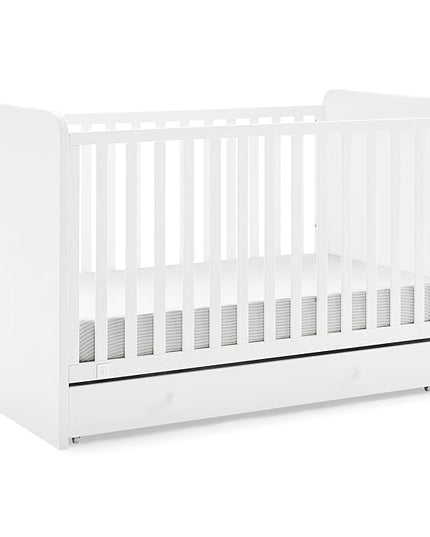 Delta Children babyGap Graham 4-in-1 Convertible Crib with Storage Drawer + Brannan Bear Bookcase with Bins + Brannan Bear Wall Shelf with 4 Hooks, Bianca White (Bundle) - LeafyLoom