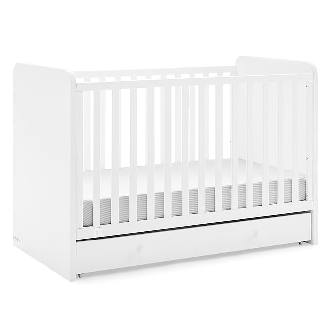 Delta Children babyGap Graham 4-in-1 Convertible Crib with Storage Drawer + Brannan Bear Bookcase with Bins + Brannan Bear Wall Shelf with 4 Hooks, Bianca White (Bundle) - LeafyLoom