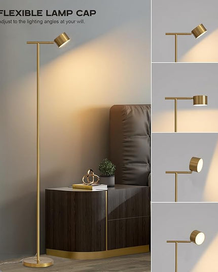 Floor Lamp for bedroom, 3 Color Temperatures Minimalist Floor Lamp with Flexible Lamp Cap, Modern Gold Floor Lamps for Living Room Bright, Simple Standing Lamp for Office Reading Working - LeafyLoom