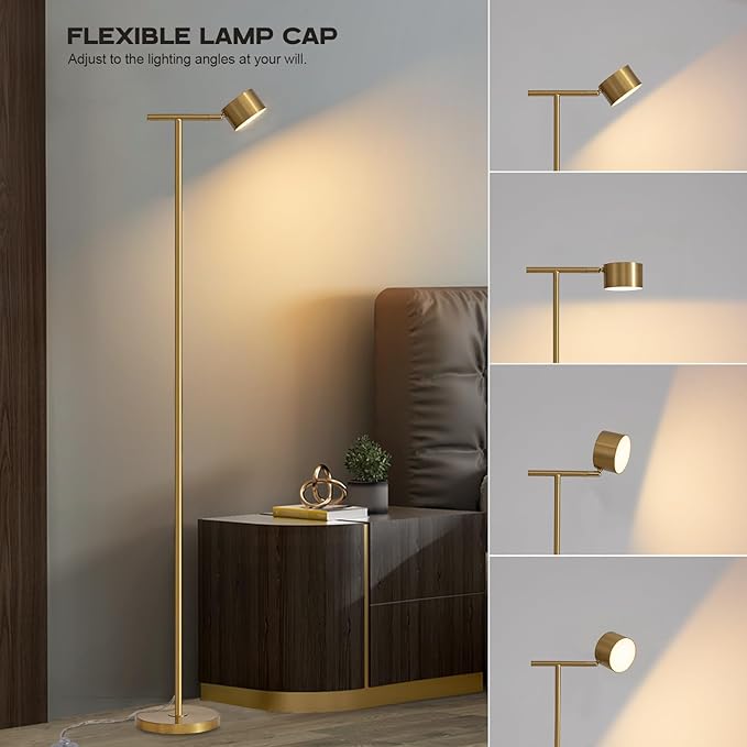 Floor Lamp for bedroom, 3 Color Temperatures Minimalist Floor Lamp with Flexible Lamp Cap, Modern Gold Floor Lamps for Living Room Bright, Simple Standing Lamp for Office Reading Working - LeafyLoom
