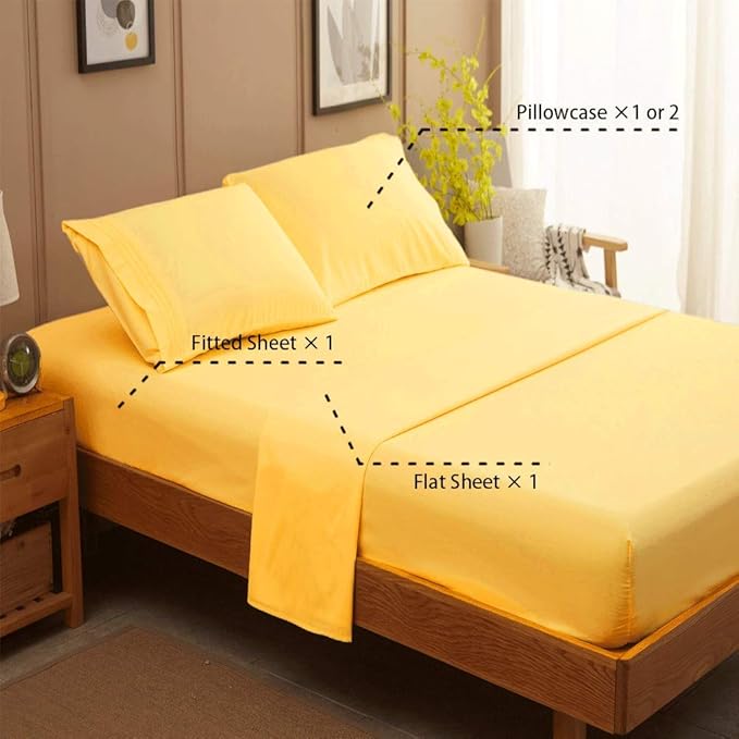 SONORO KATE Bed Sheet Set Super Soft Microfiber 1800 Thread Count Luxury Egyptian Sheets 16-Inch Deep Pocket，Wrinkle -4 Piece (Yellow, King) - LeafyLoom