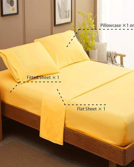 SONORO KATE Bed Sheet Set Super Soft Microfiber 1800 Thread Count Luxury Egyptian Sheets 16-Inch Deep Pocket，Wrinkle-4 Piece (Yellow, California King) - LeafyLoom