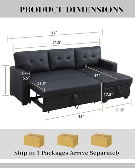 4-in-1 Modular Sofa Bed Convertible Living Room Furniture Sets Upholstered, L Shaped Sectional Comfy Couch with Reversible Storage Chaise for Apartment, Studio, Office, Dark Gray-5 - LeafyLoom