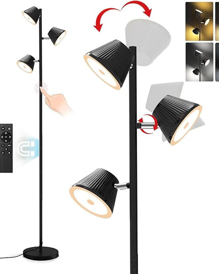 LED Tree Floor Lamp 42W, 4200 Lumens Super Bright Floor Lamps for Living Room with Remote & Touch Control, 3 Rotatable lights 4 Color Temperatures, Modern Tall Standing Lamp for Bedroom Office - LeafyLoom