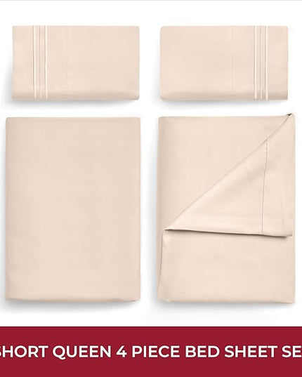 Mellanni RV Short Queen Sheets - 4 PC Iconic Collection Bedding Sheets & Pillowcases - Hotel Luxury, Extra Soft, Cooling Bed Sheets - Deep Pocket up to 10 inch (RV/Short Queen, Burnt Sand) - LeafyLoom