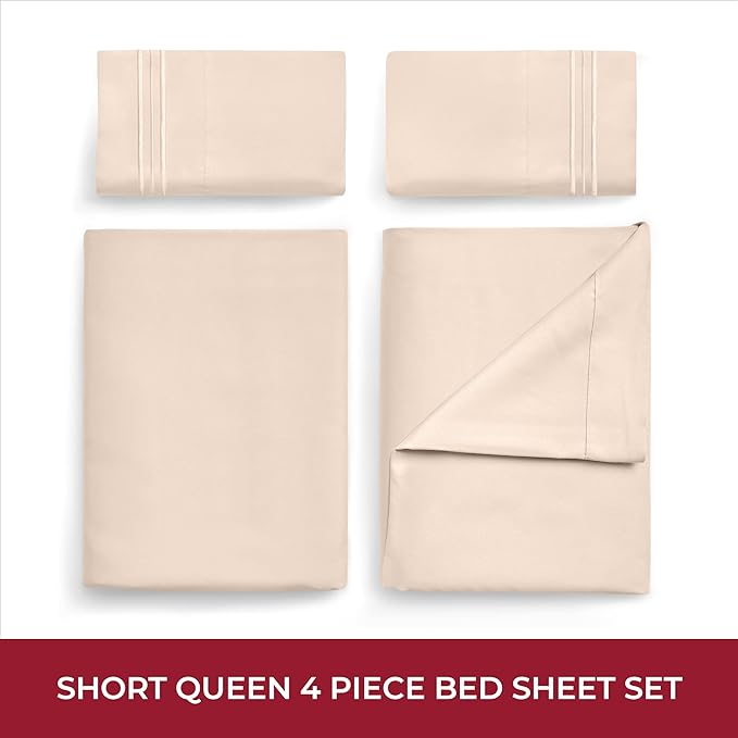 Mellanni RV Short Queen Sheets - 4 PC Iconic Collection Bedding Sheets & Pillowcases - Hotel Luxury, Extra Soft, Cooling Bed Sheets - Deep Pocket up to 10 inch (RV/Short Queen, Burnt Sand) - LeafyLoom