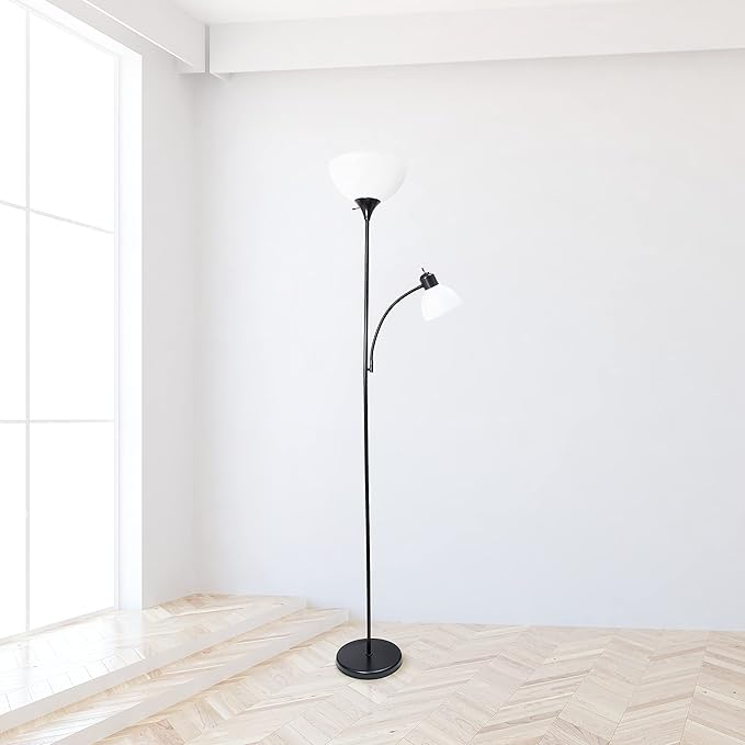 Simple Designs LF2000-BLK-2PK 2 Light Mother Daughter Floor Lamp with Reading Light, 2 Pk Black, 71.5" - LeafyLoom