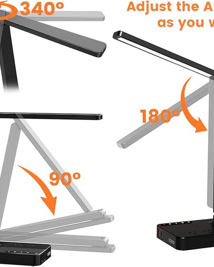 cozoo Desk Lamps for Home Office,Modern LED Desk Lamp for Dorm with 2 USB Charging Ports/Type C Port,2 AC Outlets,3 Lighting Mode,3 Level Brightness,Touch Control/Timer/Eye-Caring Foldable Table Lamp - LeafyLoom