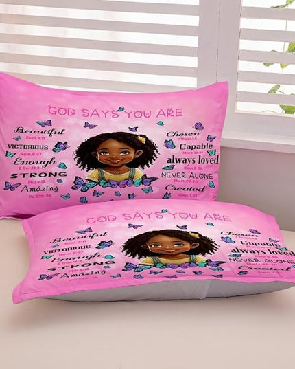 Black Girl Comforter Set Full for Kids Teens,God Says You are Comforter Set for Black Women,Black Girl Magic Bedding Set,African American Girl Bed Bedroom Set - LeafyLoom