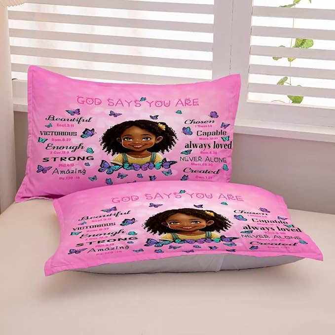 Black Girl Comforter Set Queen for Kids Teens,God Says You are Comforter Set for Black Women,Black Girl Magic Bedding Set,African American Girl Bed Bedroom Set - LeafyLoom