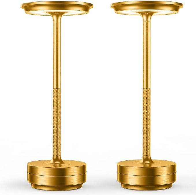 Cordless Table Lamps Rechargeable,Table Light USB Touch Bedside Battery Powered Table Lamp LED Portable Patio/Dining Table/bar 3-Level Brightnes [Burnished Gold] - LeafyLoom