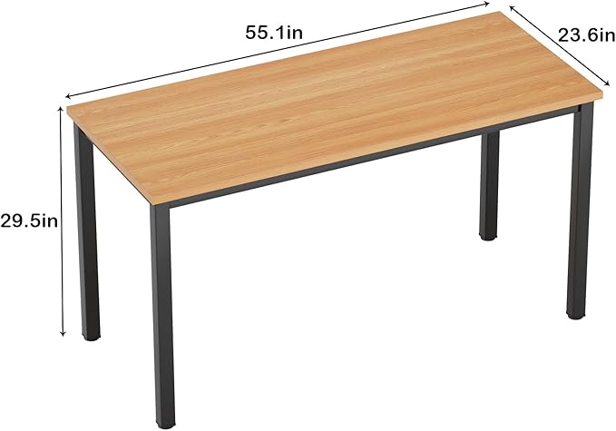 Need 55 Inch Large Computer Desk - Modern Simple Style Home Office Gaming Desk, Basic Writing Table for Study Student, Black Metal Frame, Teak - LeafyLoom