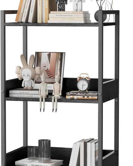 Bookshelf, 3 Tier Industrial Small Book Shelf, Small Storage Bookcase with Organizer, Freestanding Open Shelf for Small Spaces, Bedroom, Living Room Black BS70BS - LeafyLoom