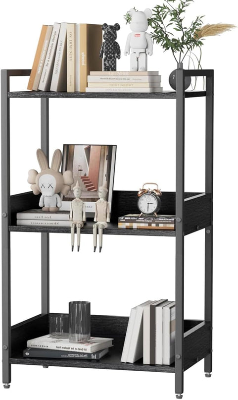 Bookshelf, 3 Tier Industrial Small Book Shelf, Small Storage Bookcase with Organizer, Freestanding Open Shelf for Small Spaces, Bedroom, Living Room Black BS70BS - LeafyLoom