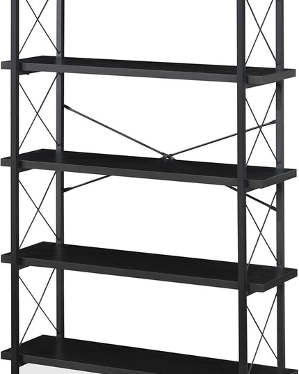 HCHQHS Bookshelf, 5-Tier Industrial Bookcase, Black Open Book Shelf, Freestanding Tall Bookshelves with Metal Frame - LeafyLoom