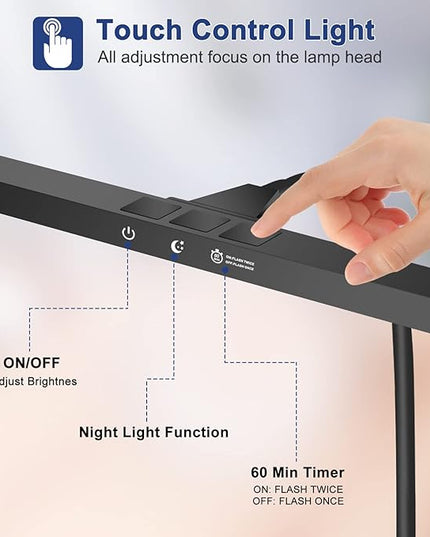 NEWACALOX Desk Lamps for Home Office, LED Desk Lamp with Touch Control and Night Light Function, Architect Task Lamp with 16-inch Long Lamp Head, 3 Modes 10 Brightness Gooseneck Desk Light - LeafyLoom