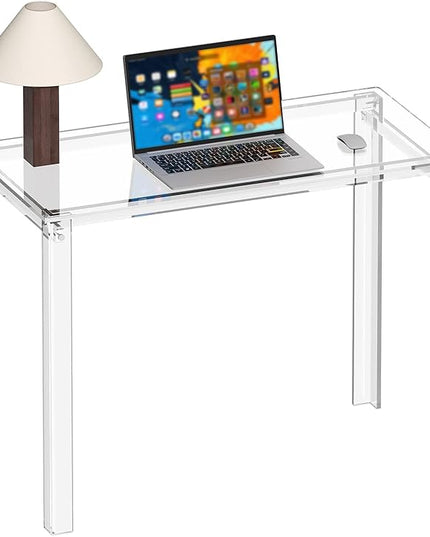 HMYHUM Acrylic Desk, 39.4" L x 19.7" W x 29.5" H, Clear Desk for Home Office for Laptop, Study, Writing, Vanity Table with Rectangular Legs, Modern, Easy Assembly - LeafyLoom