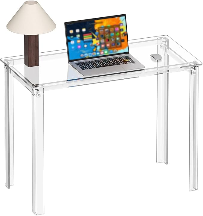 HMYHUM Acrylic Desk, 39.4" L x 19.7" W x 29.5" H, Clear Desk for Home Office for Laptop, Study, Writing, Vanity Table with Rectangular Legs, Modern, Easy Assembly - LeafyLoom
