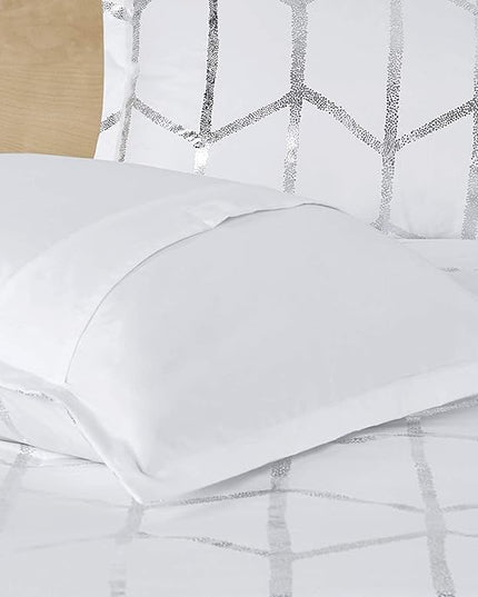 Intelligent Design Raina King / Cal King Comforter Set, Soft Microfiber Comforter Set King, Modern Geometric Metallic Bed Set, 5 Pieces College Bedding Comforter Set with 2 Shams, 2 Toss Pillows White - LeafyLoom
