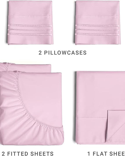 Split King Size 5 Piece Sheet Set - Comfy Breathable & Cooling Sheets - Hotel Luxury Bed Sheets for Women & Men - Deep Pockets, Easy-Fit, Soft & Wrinkle Free Sheets - Light Pink Oeko-Tex Bed Sheet Set - LeafyLoom