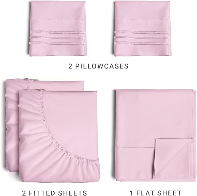 Split King Size 5 Piece Sheet Set - Comfy Breathable & Cooling Sheets - Hotel Luxury Bed Sheets for Women & Men - Deep Pockets, Easy-Fit, Soft & Wrinkle Free Sheets - Light Pink Oeko-Tex Bed Sheet Set - LeafyLoom